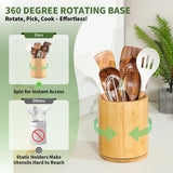 1 Piece Wooden Cutlery Holder 360 Degree Rotating Holds 10 to 15 Pieces, 15 cm - Side View