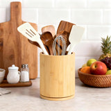 1 Piece Wooden Cutlery Holder 360 Degree Rotating Holds 10 to 15 Pieces, 15 cm - Close-Up Angle