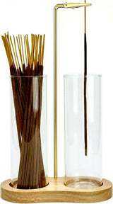 1 Piece Glass Incense Holder with Ash Catcher Wood and Glass