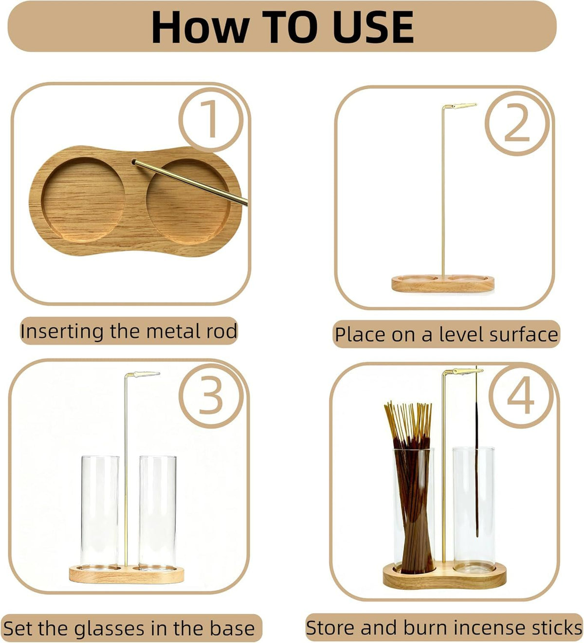 1 Piece Glass Incense Holder with Ash Catcher Wood and Glass