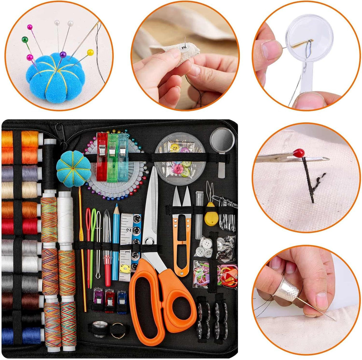 200 Piece Sewing Set with 43 Thread Spools and Scissors