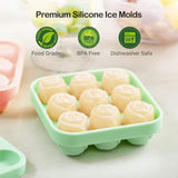 2 Piece Rose Silicone Ice Cube Tray 9 Compartments - Front View