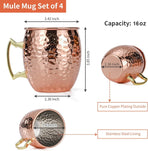 4 Piece Moscow Mule Mug Set Hammered Copper Look, 500 ml