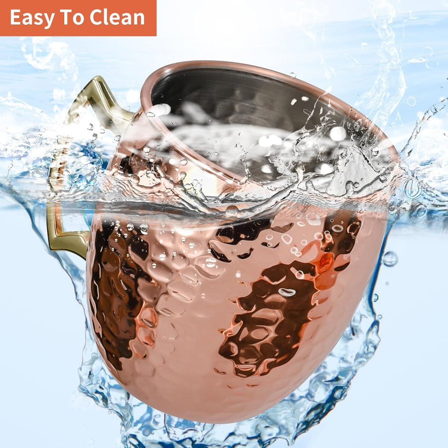 4 Piece Moscow Mule Mug Set Hammered Copper Look, 500 ml