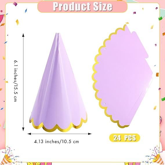 24 Piece Pastel Party Hats, 16 cm