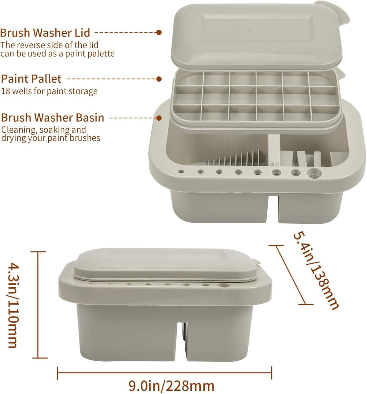 Brush Cleaner with Palette Grey for Acrylic and Watercolor