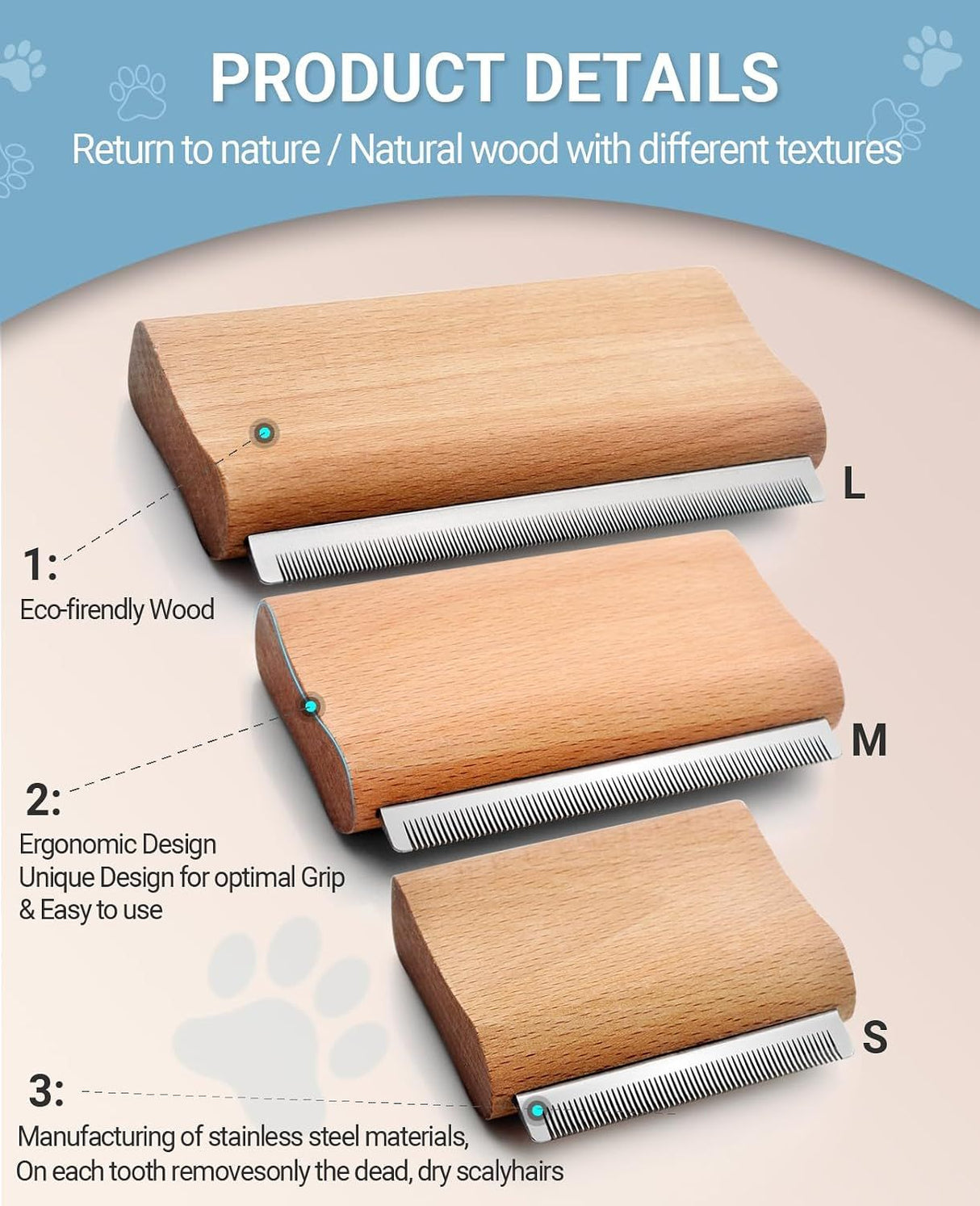 Trywise Dog and Cat Brush Wooden Handle, Size M