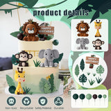 19 Piece Safari Cake Topper Set Animal and Leaf Design - Top-Down View