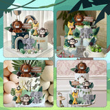 19 Piece Safari Cake Topper Set Animal and Leaf Design