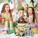19 Piece Safari Cake Topper Set Animal and Leaf Design