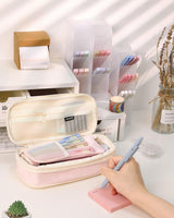 44 Piece School Supplies Set with Pencil Case Pastel Highlighters and Gel Pens Pink, 22 x 10.5 x 6.5 cm - Front View