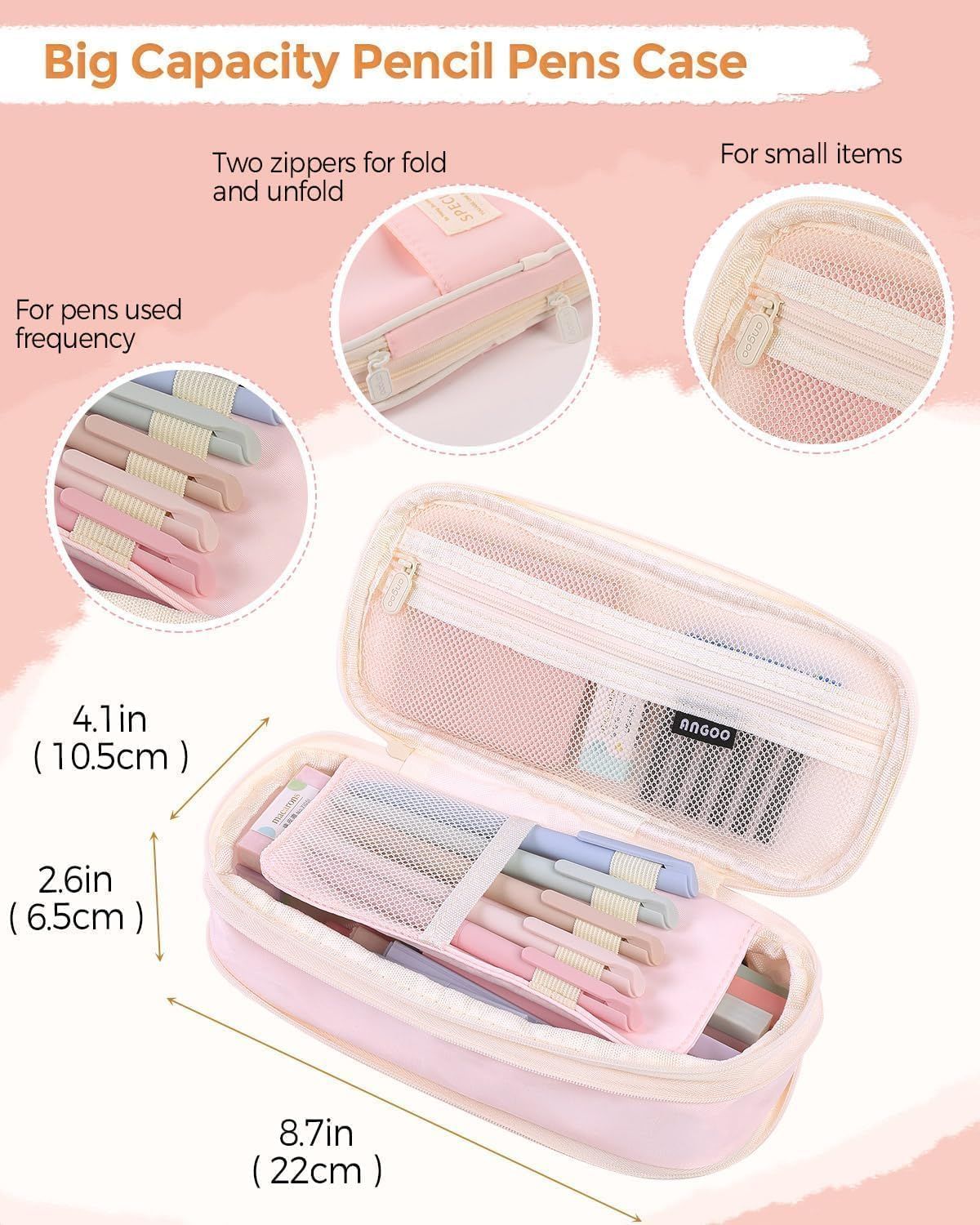 44 Piece School Supplies Set with Pencil Case Pastel Highlighters and Gel Pens Pink, 22 x 10.5 x 6.5 cm