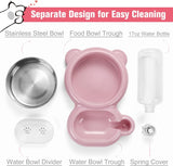 Cat Food and Water Bowl 2 in 1 with Automatic Water Dispenser Pink, 500 ml - Side View