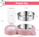 Cat Food and Water Bowl 2 in 1 with Automatic Water Dispenser Pink, 500 ml