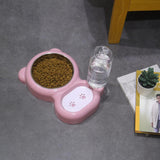 Cat Food and Water Bowl 2 in 1 with Automatic Water Dispenser Pink, 500 ml - Low Angle