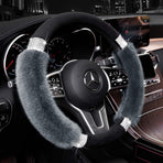 Rhinestone Fluffy Steering Wheel Cover - Comfortable Non-Slip Luxury Faux Wool, Universal Fit for 14.5" to 15" Steering Wheels