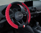 Luxury Fluffy Steering Wheel Cover for Women,Soft Warm Short Plush Steering Wheel Cover Red Fuzzy with Universal 14.5-15 Inch - Side View