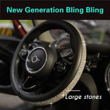 Bling Bling Comfy Steering Wheel Cover with Jumbo Crystal Rhinestones, Anti-Slip Diamond Leather, Universal 15 Inch (Silver) - Front View