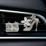 Crystal High Heel Shoe & Magic Bag Car Air Vent Clip Charm Bling sparkly bedazzled rhinestone Car Bling Accessories, Car Interior Decoration Charm, Rhinestone cute Car Decor girls - Front View