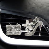 Crystal High Heel Shoe & Magic Bag Car Air Vent Clip Charm Bling sparkly bedazzled rhinestone Car Bling Accessories, Car Interior Decoration Charm, Rhinestone cute Car Decor girls - Side View