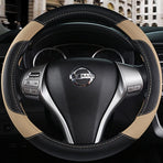 Leather Car Steering Wheel Cover, Non-Slip Car Wheel Cover Protector Breathable Microfiber Leather Universal Fit for Most Cars(Beige)