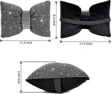 2 PCS Bling Car Pillows, Rhinestones Bowknot Bling Car Headrest Pillow, Car Neck Pillow for Driver Cool Relax Necksupport, White Crystal Diamond Car Accessories for Women - Front View