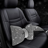 2 PCS Bling Car Pillows, Rhinestones Bowknot Bling Car Headrest Pillow, Car Neck Pillow for Driver Cool Relax Necksupport, White Crystal Diamond Car Accessories for Women - Side View