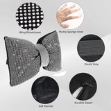 2 PCS Bling Car Pillows, Rhinestones Bowknot Bling Car Headrest Pillow, Car Neck Pillow for Driver Cool Relax Necksupport, White Crystal Diamond Car Accessories for Women - Top-Down View