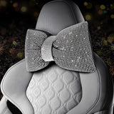 2 PCS Bling Car Pillows, Rhinestones Bowknot Bling Car Headrest Pillow, Car Neck Pillow for Driver Cool Relax Necksupport, White Crystal Diamond Car Accessories for Women - Rear View