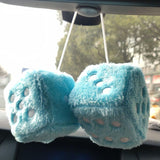 Pair 3” Black with White Dots Mirror Fuzzy Plush Dice, Black and White Soft Plush Car Decorative Hanging Ornament. - 45-Degree Angle