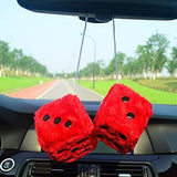 Pair 3” Black with White Dots Mirror Fuzzy Plush Dice, Black and White Soft Plush Car Decorative Hanging Ornament. - Close-Up Angle