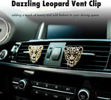 2pcs Bling Leopard Car Air Freshener Vent Clip, Black and Gold Cheetah Print Car Accessories, Sparkly Rhinestones Car Decor for Women - Front View