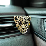 2pcs Bling Leopard Car Air Freshener Vent Clip, Black and Gold Cheetah Print Car Accessories, Sparkly Rhinestones Car Decor for Women - Close-Up Angle