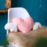 2 Pcs Plush Heart Shaped Pillow with Angel Wings Car Headrest Soft Comfortable Seat Pillow for Driving Travelling Room Office Car Decor, 19.7 x 8.3 Inch(White, Pink) - Top-Down View
