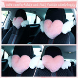 2 Pcs Plush Heart Shaped Pillow with Angel Wings Car Headrest Soft Comfortable Seat Pillow for Driving Travelling Room Office Car Decor, 19.7 x 8.3 Inch(White, Pink) - 45-Degree Angle