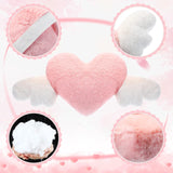 2 Pcs Plush Heart Shaped Pillow with Angel Wings Car Headrest Soft Comfortable Seat Pillow for Driving Travelling Room Office Car Decor, 19.7 x 8.3 Inch(White, Pink) - Close-Up Angle