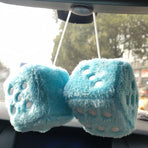 Pair 3” Red with White Dots Mirror Fuzzy Plush Dice,Red and White Soft Plush Car Decorative Hanging Ornament