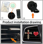 2 Pack Bling Car Vent Clip Decor, Diamond Cross & Heart Air Freshener - Women's Car Essentials (Red)