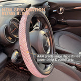 Bling Bling Comfy Steering Wheel Cover with Jumbo Crystal Rhinestones, Anti-Slip Diamond Leather, Universal 15 Inch (Pink) - Front View