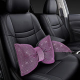 2 PCS Bling Car Pillows,Rhinestones Bowknot Car Headrest Pillow,Car Neck Pillow for Driver Relax Necksupport,Sleeping Travel Support Neck Pillow,Shiny Diamond Interior Accessories for Women,Pink - Rear View