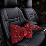2 PCS Bling Car Pillows,Rhinestones Bowknot Car Headrest Pillow,Car Neck Pillow for Driver Relax Necksupport,Sleeping Travel Support Neck Pillow,Shiny Diamond Interior Accessories for Women,Red - Side View