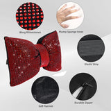 2 PCS Bling Car Pillows,Rhinestones Bowknot Car Headrest Pillow,Car Neck Pillow for Driver Relax Necksupport,Sleeping Travel Support Neck Pillow,Shiny Diamond Interior Accessories for Women,Red - Top-Down View