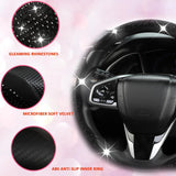 Diamond Bling Car Steering Wheel Cover with Crystal Rhinestones,3PCS Segmented Steering Wheel Protector,Universal for 99% Cars for Women(Black with Black Diamond) - Front View