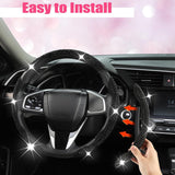 Diamond Bling Car Steering Wheel Cover with Crystal Rhinestones,3PCS Segmented Steering Wheel Protector,Universal for 99% Cars for Women(Black with Black Diamond) - Side View