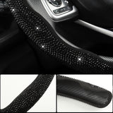 Diamond Bling Car Steering Wheel Cover with Crystal Rhinestones,3PCS Segmented Steering Wheel Protector,Universal for 99% Cars for Women(Black with Black Diamond) - 45-Degree Angle