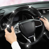 Diamond Bling Car Steering Wheel Cover with Crystal Rhinestones,3PCS Segmented Steering Wheel Protector,Universal for 99% Cars for Women(Black with Black Diamond) - Close-Up Angle