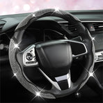 Diamond Bling Car Steering Wheel Cover with Crystal Rhinestones,3PCS Segmented Steering Wheel Protector,Universal for 99% Cars for Women(Black with White Diamond)