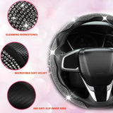 Diamond Bling Car Steering Wheel Cover with Crystal Rhinestones,3PCS Segmented Steering Wheel Protector,Universal for 99% Cars for Women(Black with White Diamond) - Front View