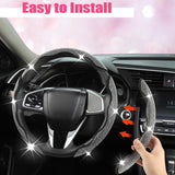 Diamond Bling Car Steering Wheel Cover with Crystal Rhinestones,3PCS Segmented Steering Wheel Protector,Universal for 99% Cars for Women(Black with White Diamond) - Top-Down View