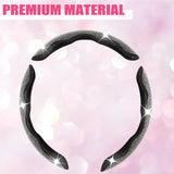 Diamond Bling Car Steering Wheel Cover with Crystal Rhinestones,3PCS Segmented Steering Wheel Protector,Universal for 99% Cars for Women(Black with White Diamond) - Rear View